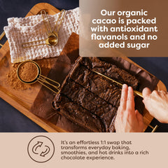 BetterBody Foods cacao powder close-up highlighting fine texture and rich color for recipes