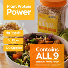 BetterBody Foods measuring cup with dry quinoa illustrating portion control benefit
