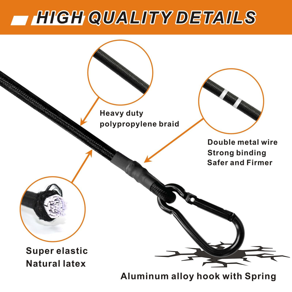 BEXSLE 48-inch bungee stretched in use demonstrating strong elasticity and reliable hold