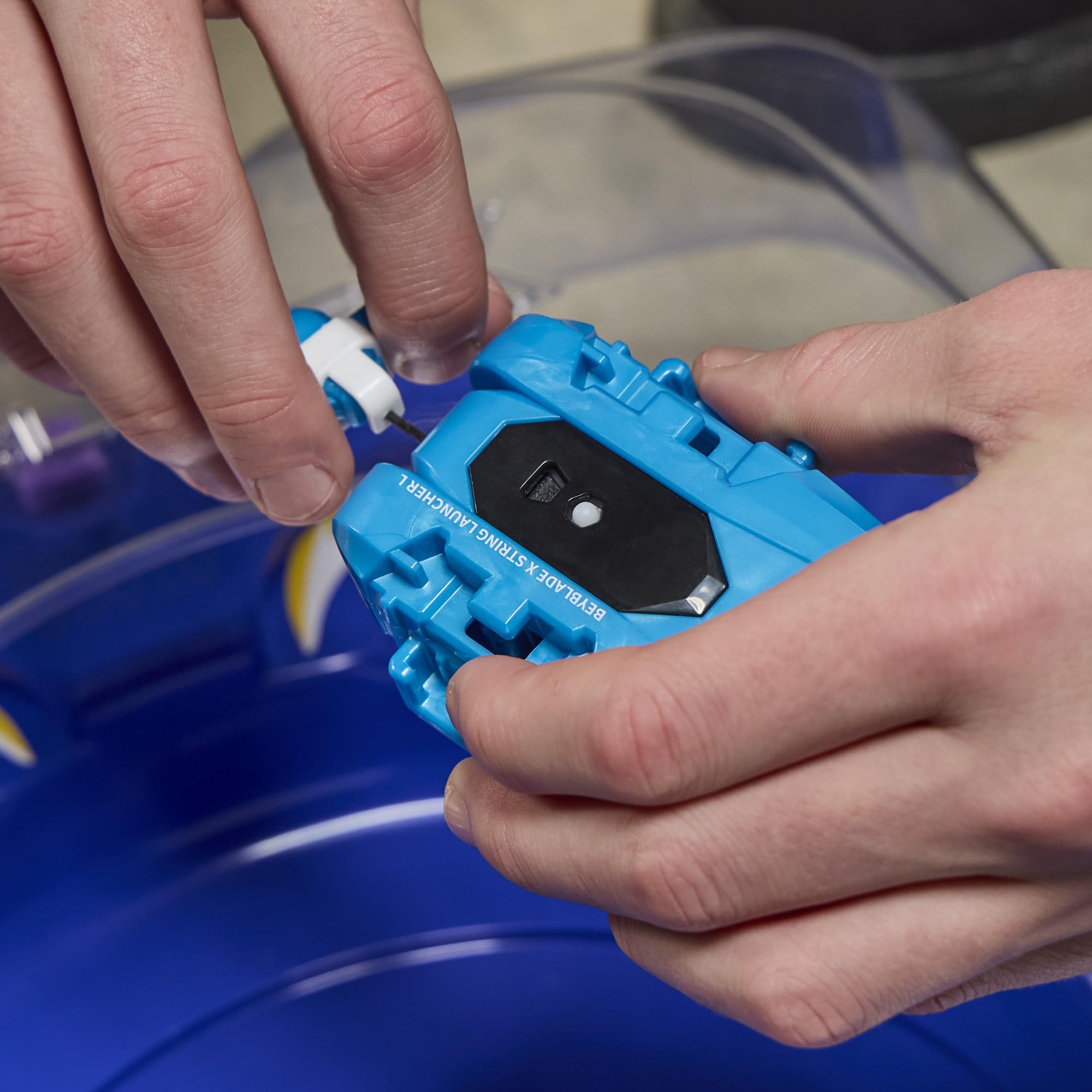 Beyblade Cobalt Dragoon assembled top on stadium demonstrating X-Celerator dash