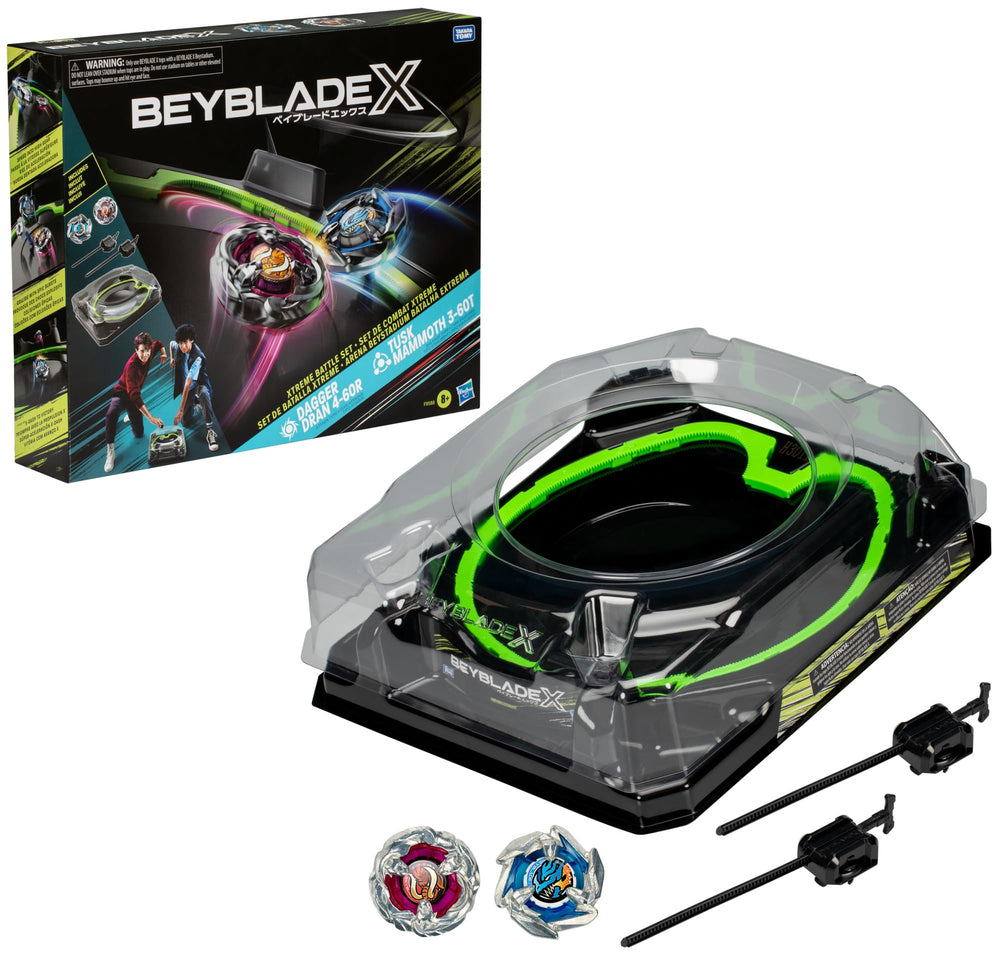 Beyblade X beystadium front view showing arena and X-Celerator rail benefit: faster collisions