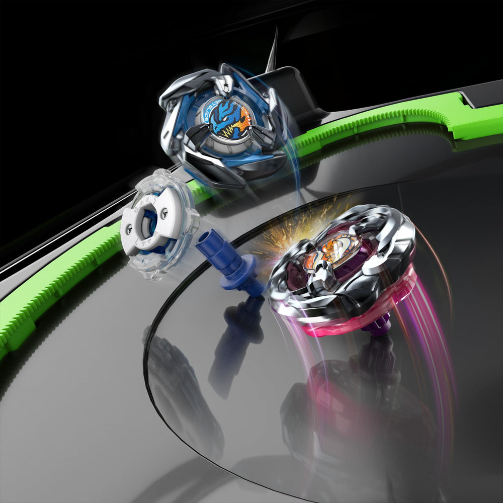 Beyblade X stadium assembled overhead showing compact footprint for high-energy battles