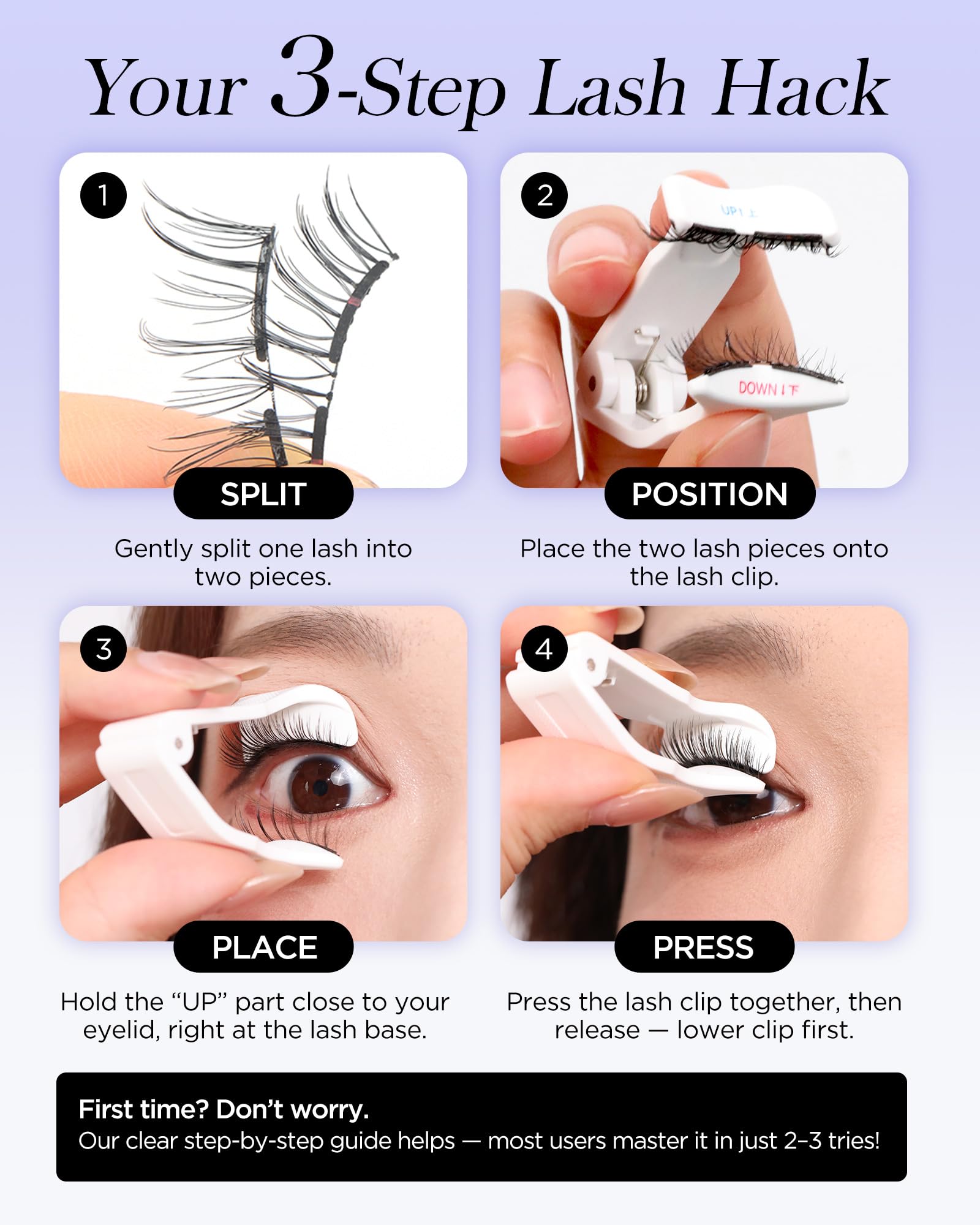 BEYELIAN natural look worn on eyes showing fuller lashes without glue