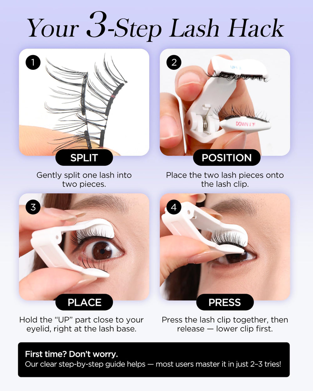 BEYELIAN natural look worn on eyes showing fuller lashes without glue