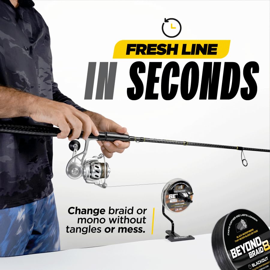 Beyond Braid spooler attached to reel while spooling showing smooth operation