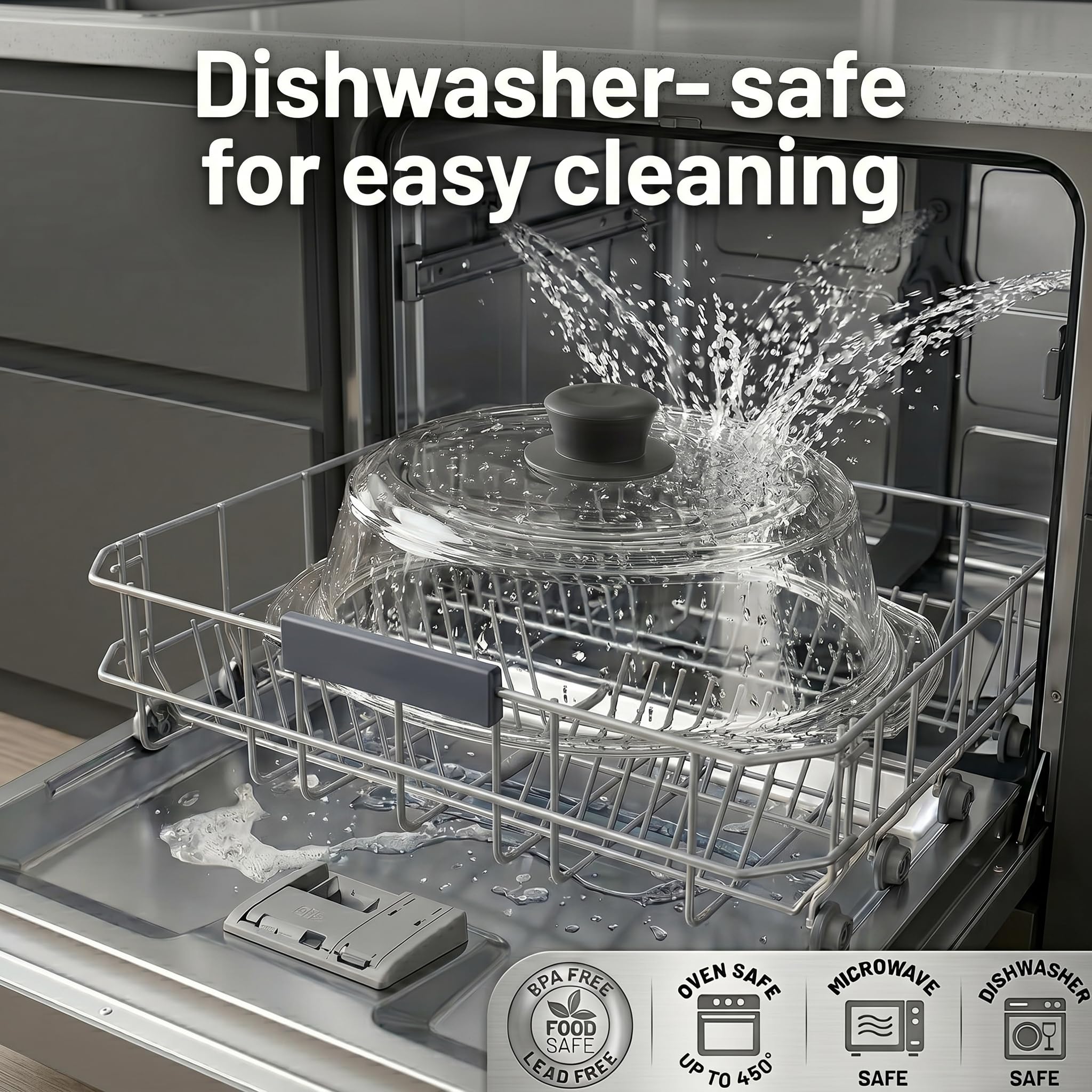 Bezrat cover placed in dishwasher rack showing easy cleaning benefit