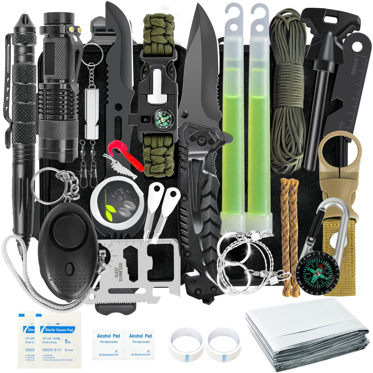 BHYTAKI survival kit front view showing compact pouch and organized layout for easy grab-and-go