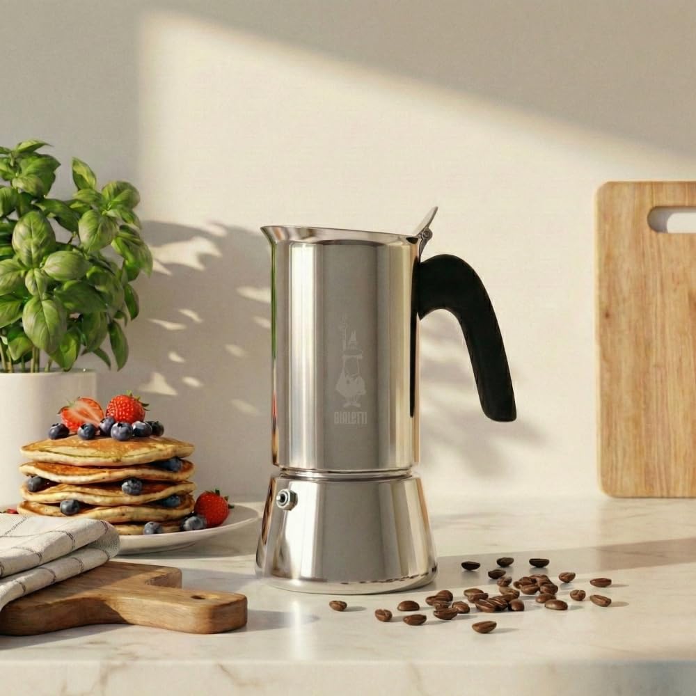 Bialetti Venus placed on an induction hob illustrating universal compatibility for any cooktop
