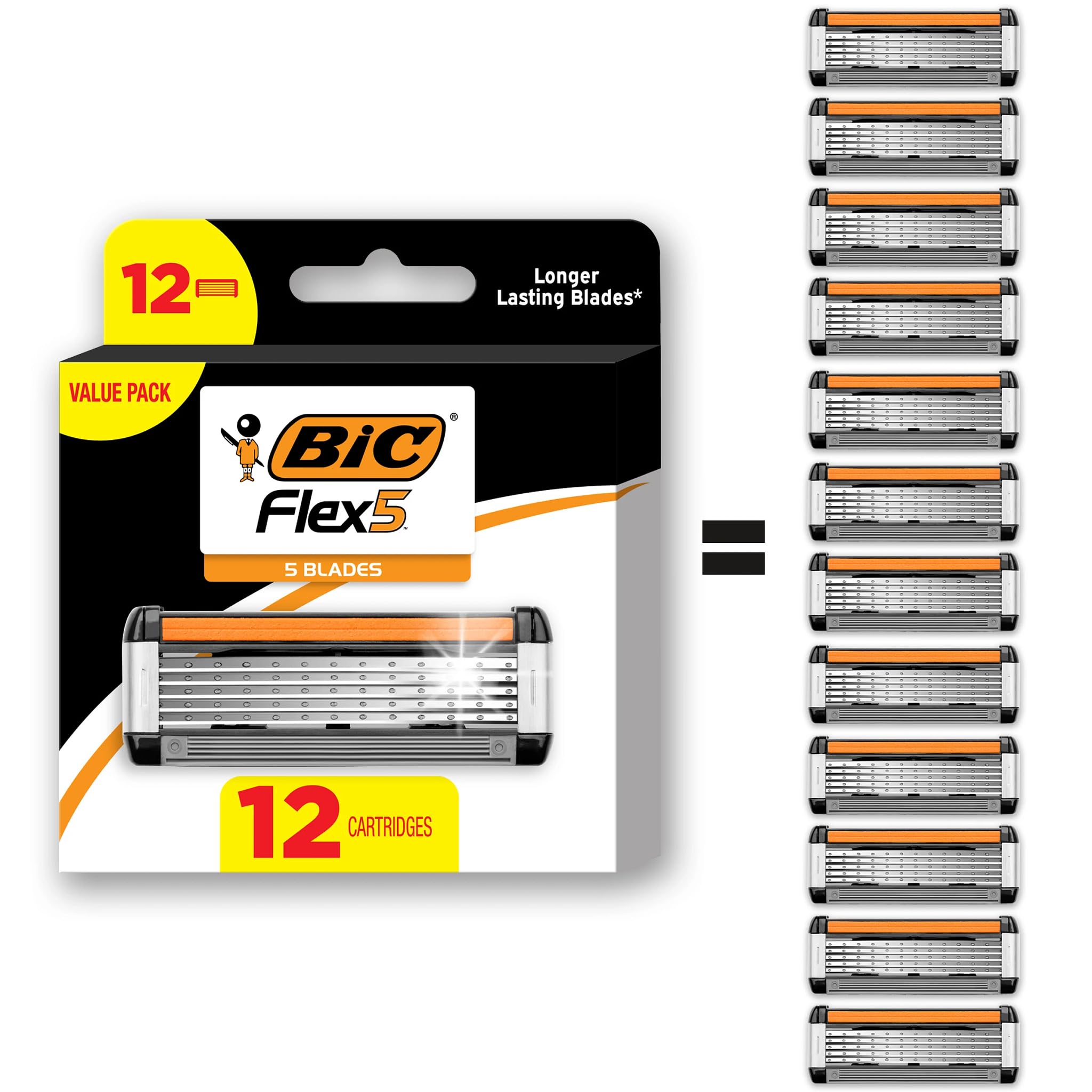 BIC Flex 5 front packaging showing 12 cartridges and brand for easy refills