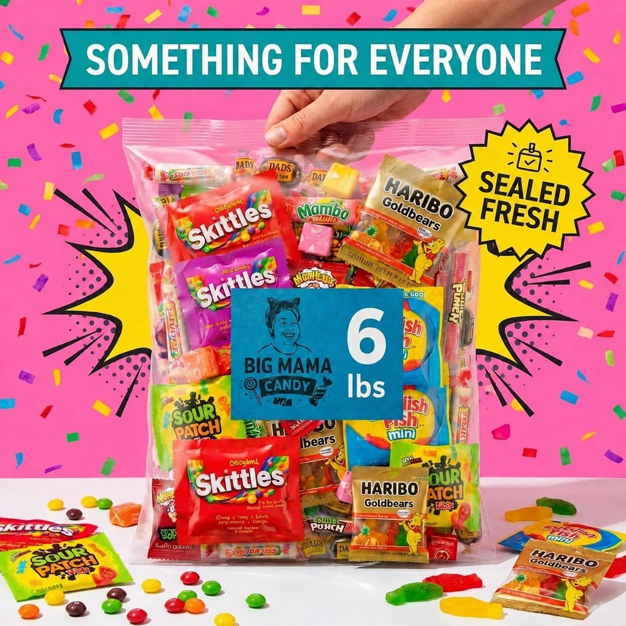 Big Mama Candy close-up of mixed gummies and chews highlighting varied textures and freshness