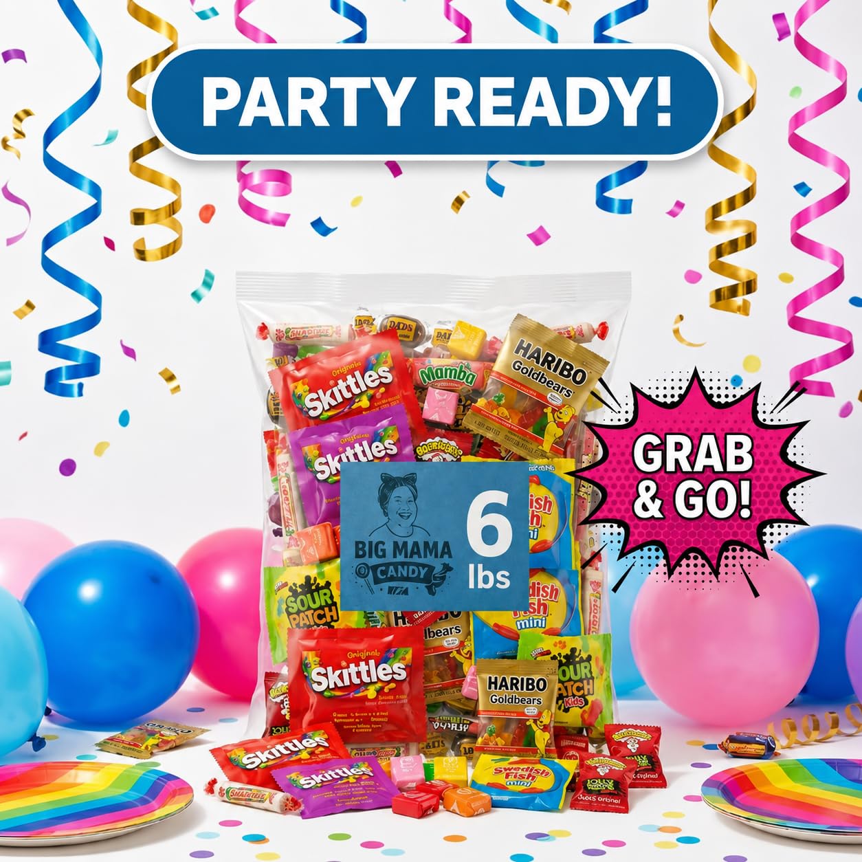 Big Mama Candy held in hand for size comparison showing portion scale and party-ready amount