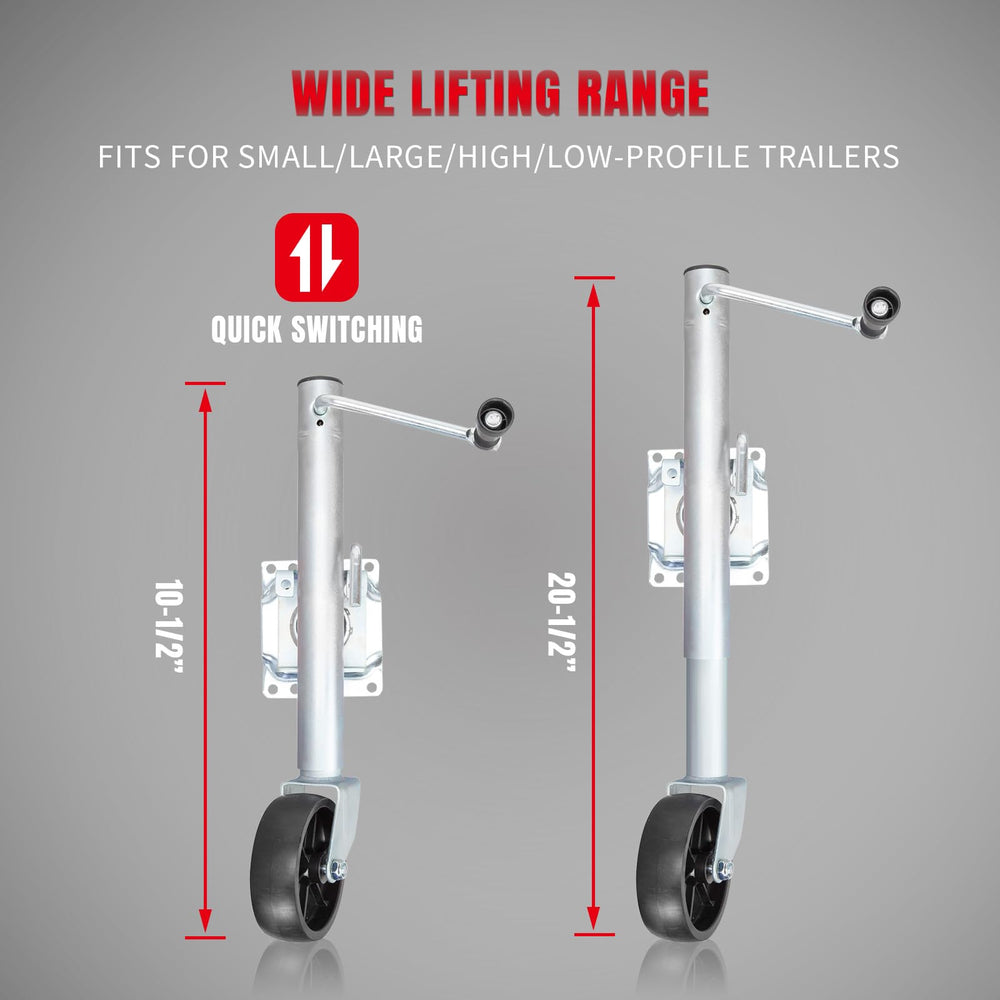 BIG RED jack side-by-side with ruler showing 10.5 to 20.5 inch lift range for sizing