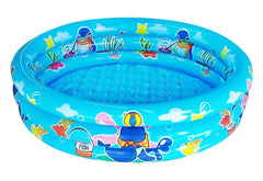Big Summer front view of blue 3-ring pool showing stable sides and size benefit