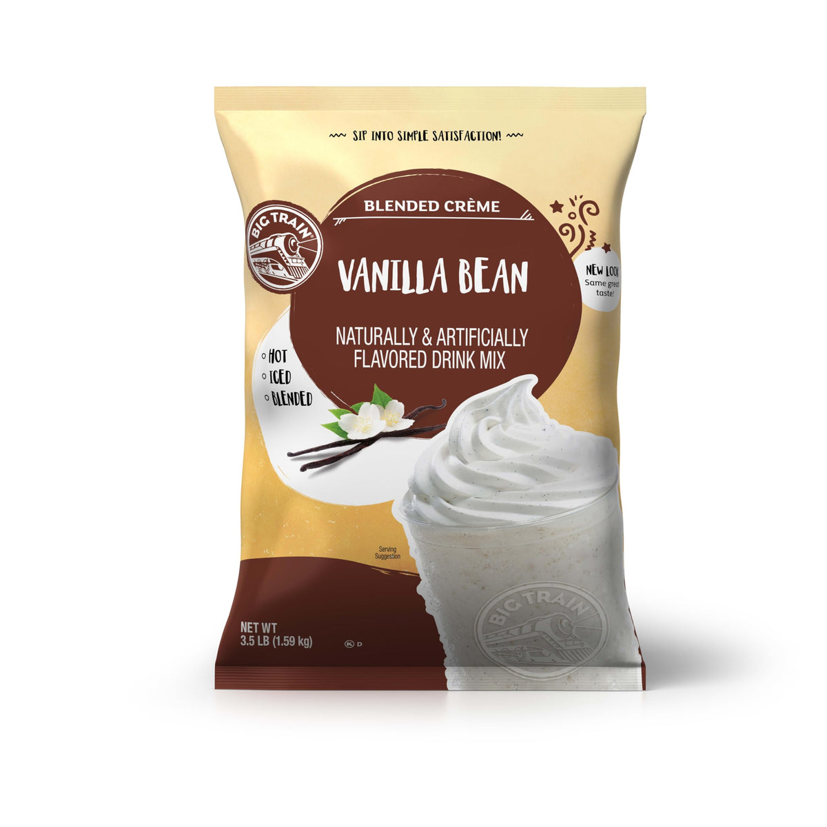 Big Train tub front view showing vanilla bean blend and branding for quick identification