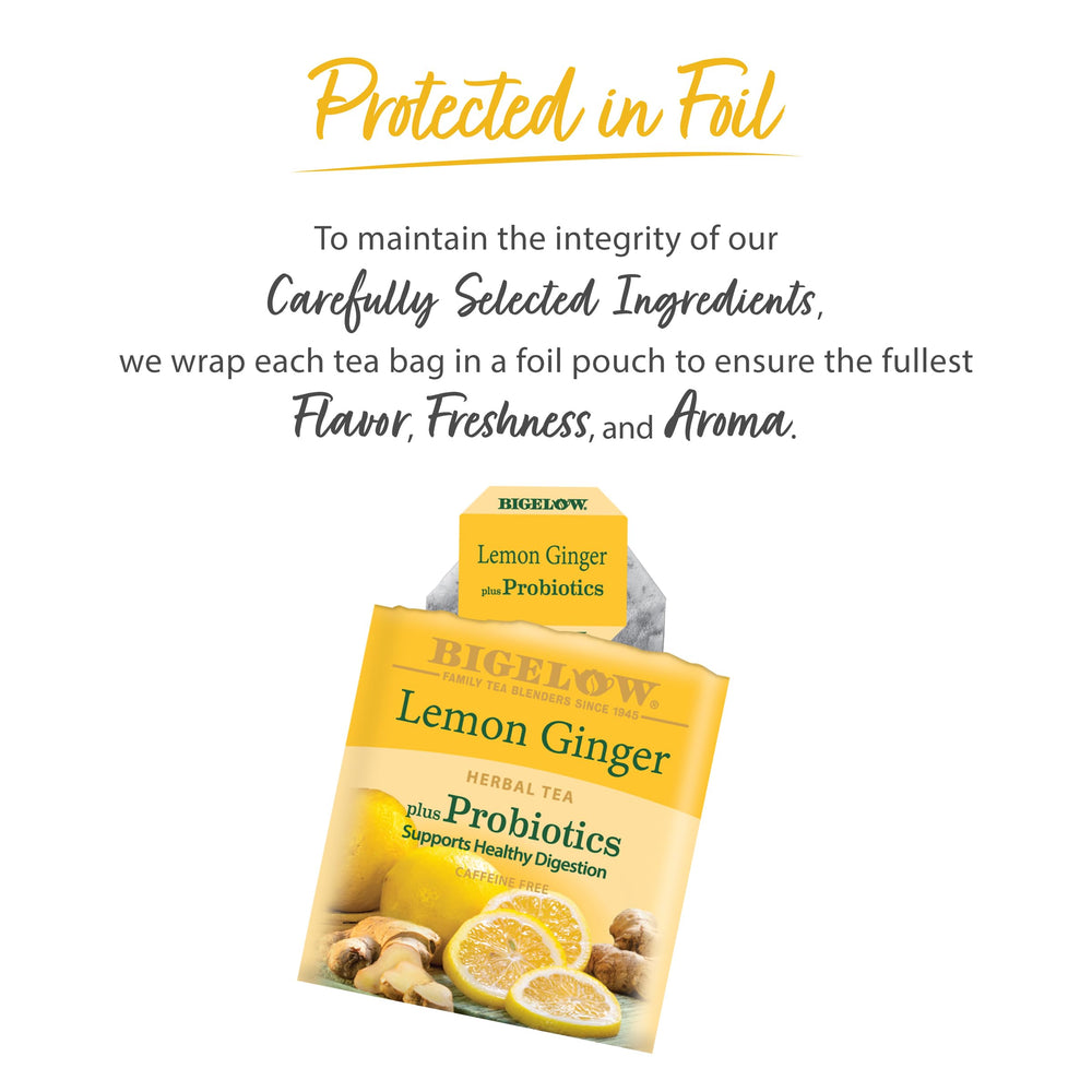 Bigelow steaming cup of lemon ginger tea illustrating comforting hot brew