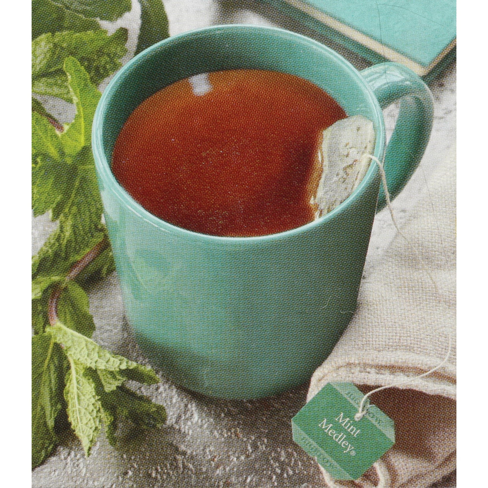 Bigelow Tea single tea bag removed from box highlighting portability and freshness