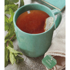 Bigelow Tea single tea bag removed from box highlighting portability and freshness