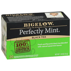 Bigelow Tea front packaging showing mint black tea, clear product identity and freshness