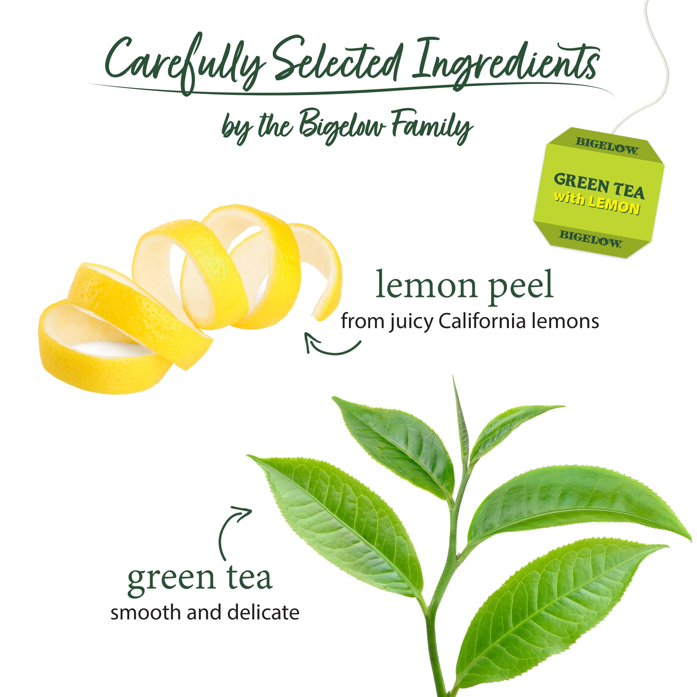 Bigelow Tea bag steeping in clear cup delivering bright lemon-infused flavor