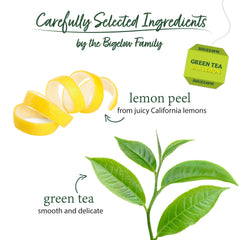 Bigelow Tea bag steeping in clear cup delivering bright lemon-infused flavor