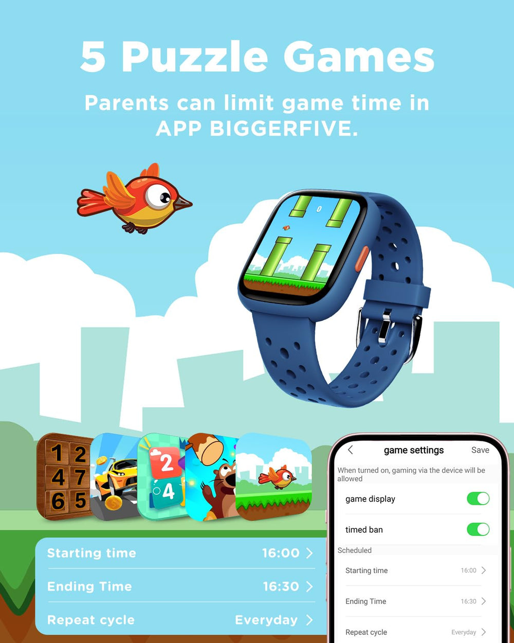 BIGGERFIVE puzzle games screen showing quiet educational gameplay benefit