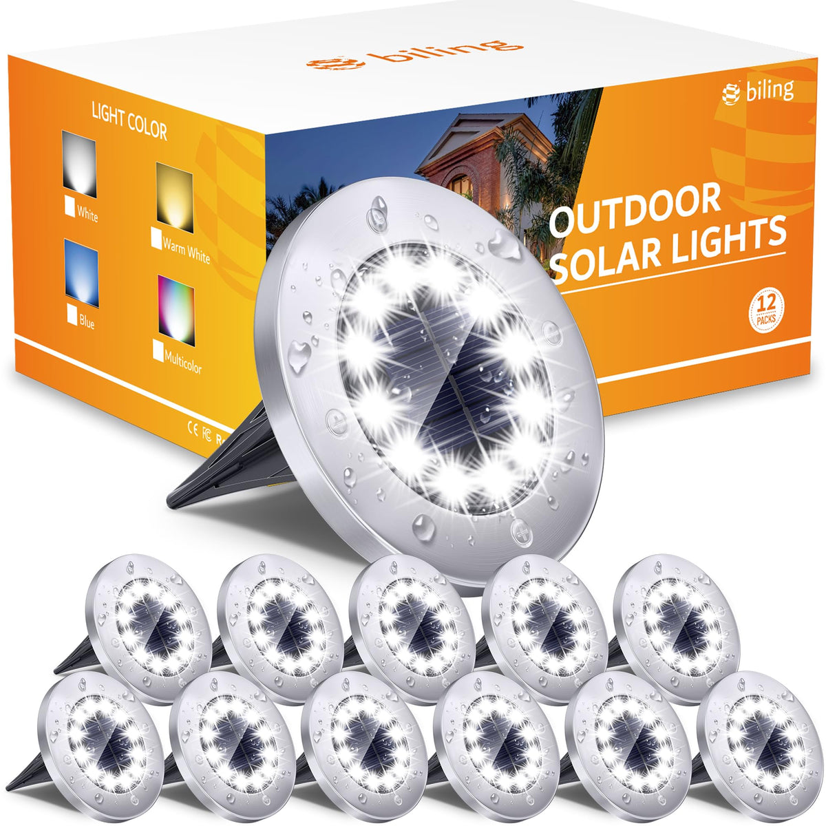 Biling front packaging showing 12-pack and benefits of bright outdoor lighting