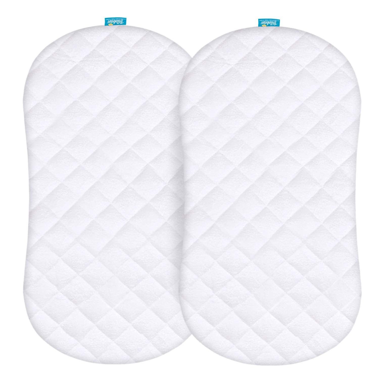 Biloban front pack shot showing two bassinet pad covers and fit benefit