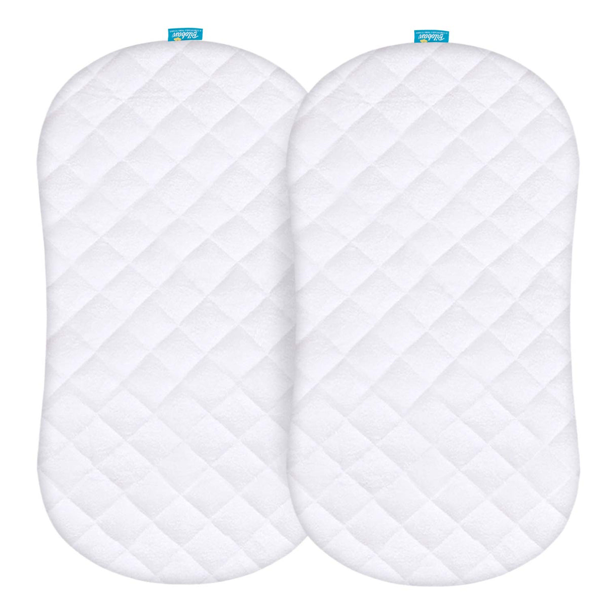 Biloban front pack shot showing two bassinet pad covers and fit benefit