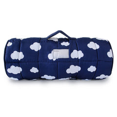 Biloban nap mat folded with handle demonstrating easy transport for daycare