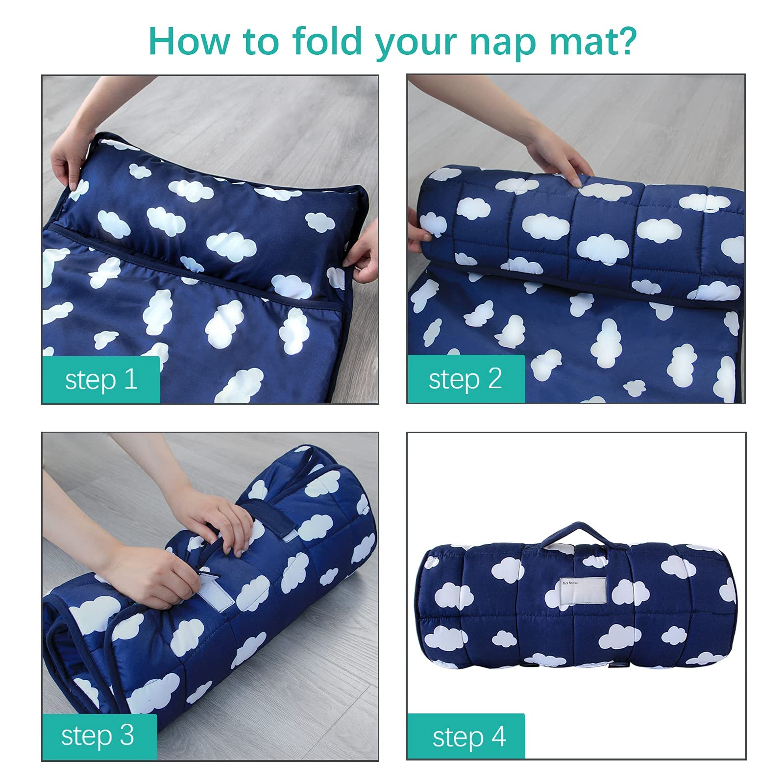Biloban nap mat beside child to show 50 by 21 inch size for preschool fit