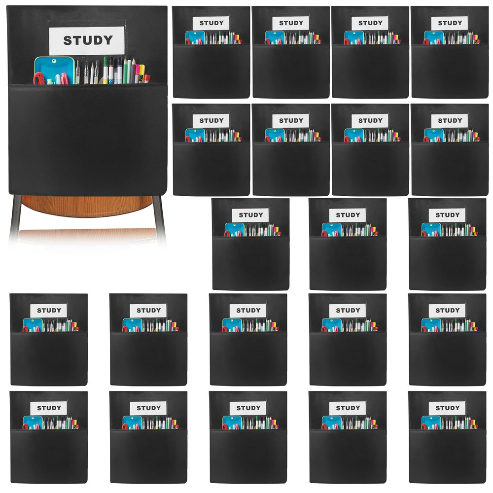 BingLzzr front view of 24-pack chair pockets shows tidy classroom storage benefit