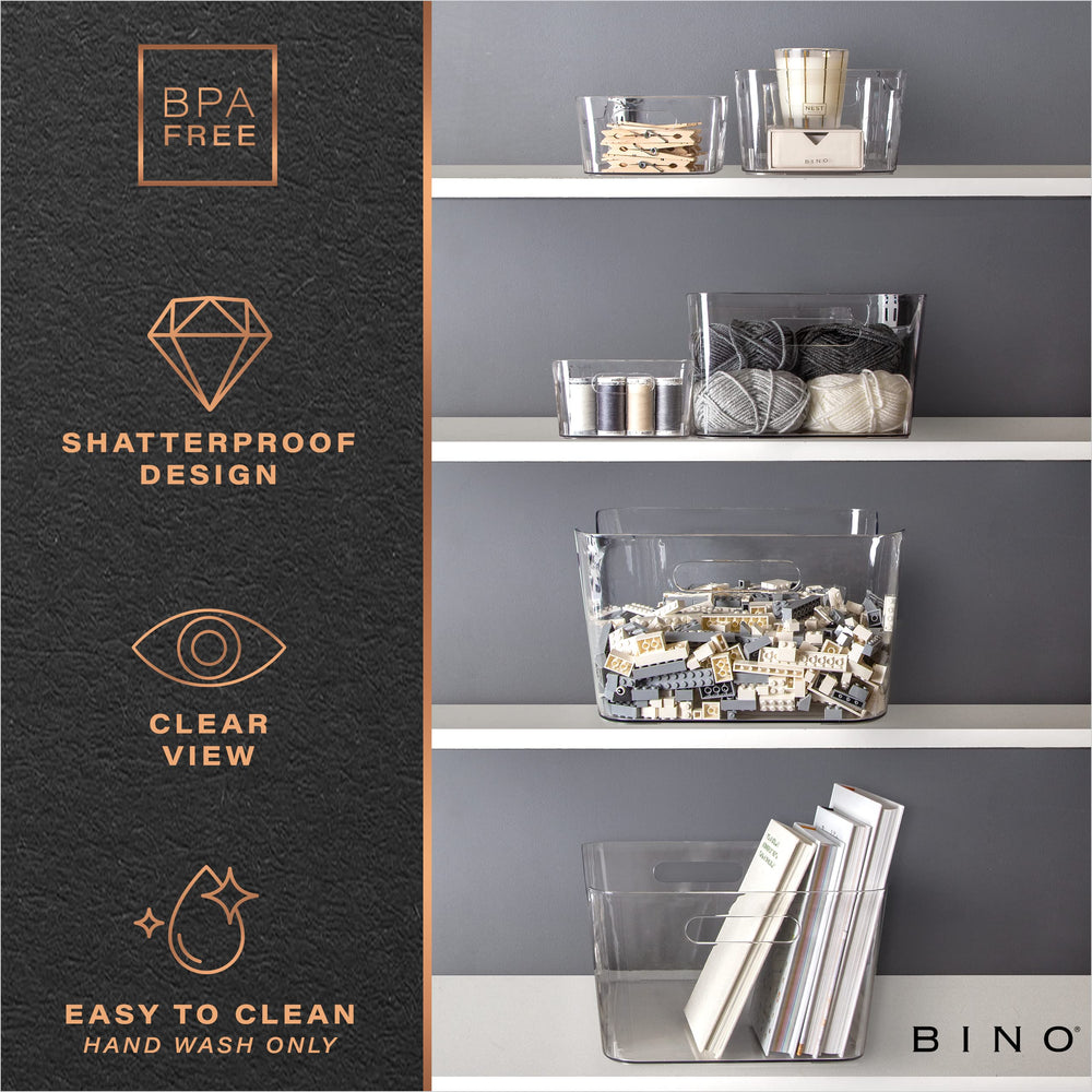 BINO bins stacked in pantry highlighting organized shelf grouping