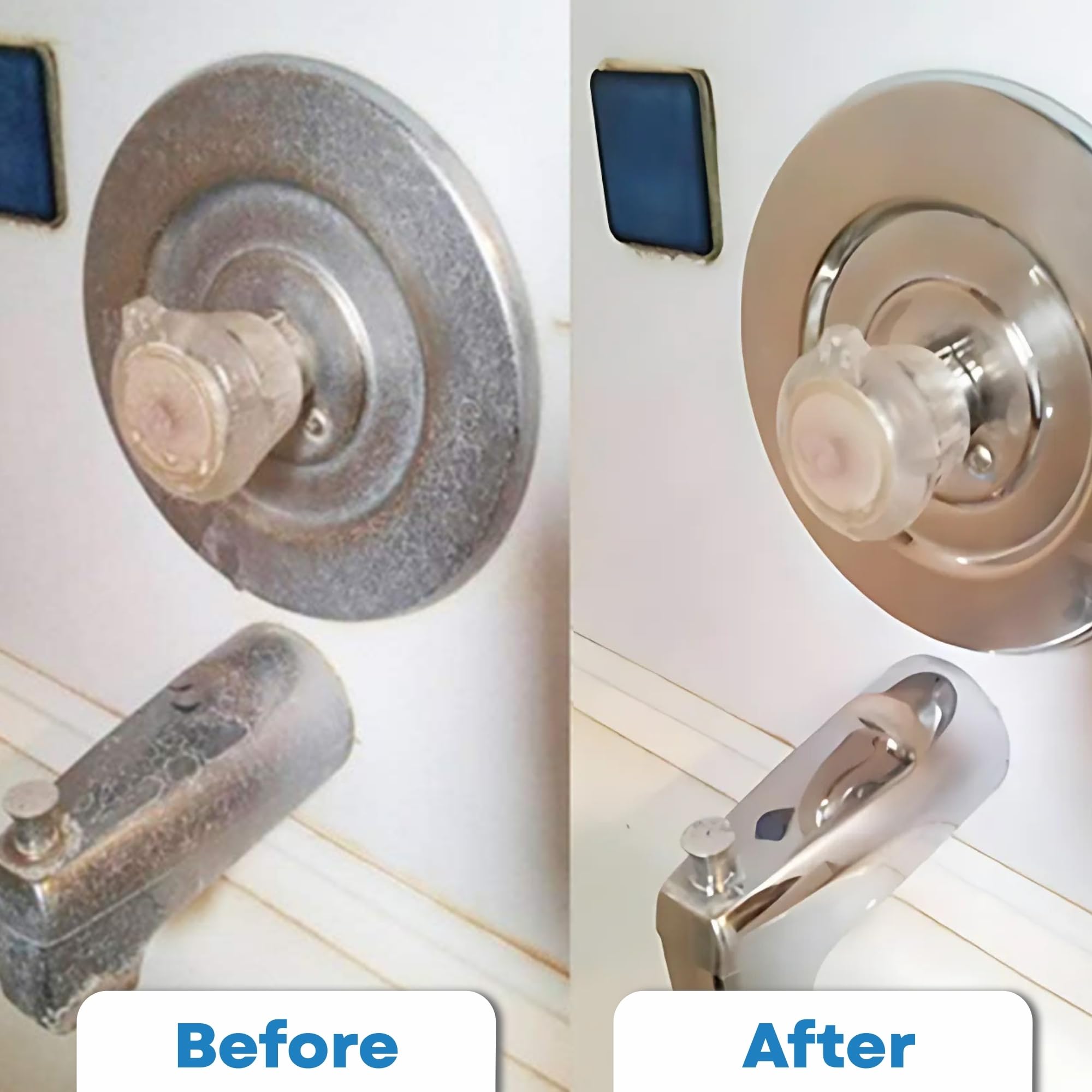 Side-by-side before and after glass using Bio-Clean showing restored shine benefit