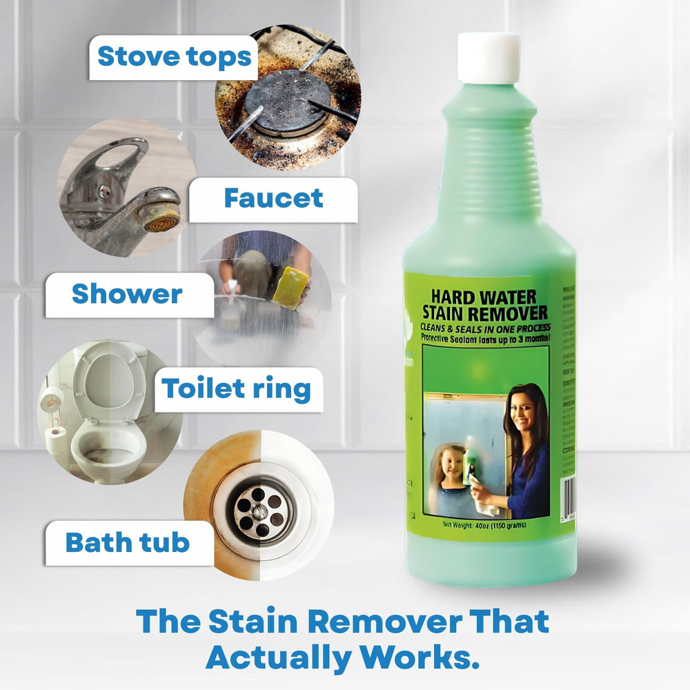 Bio-Clean applied to a shower door demonstrating stain removal and clearer glass