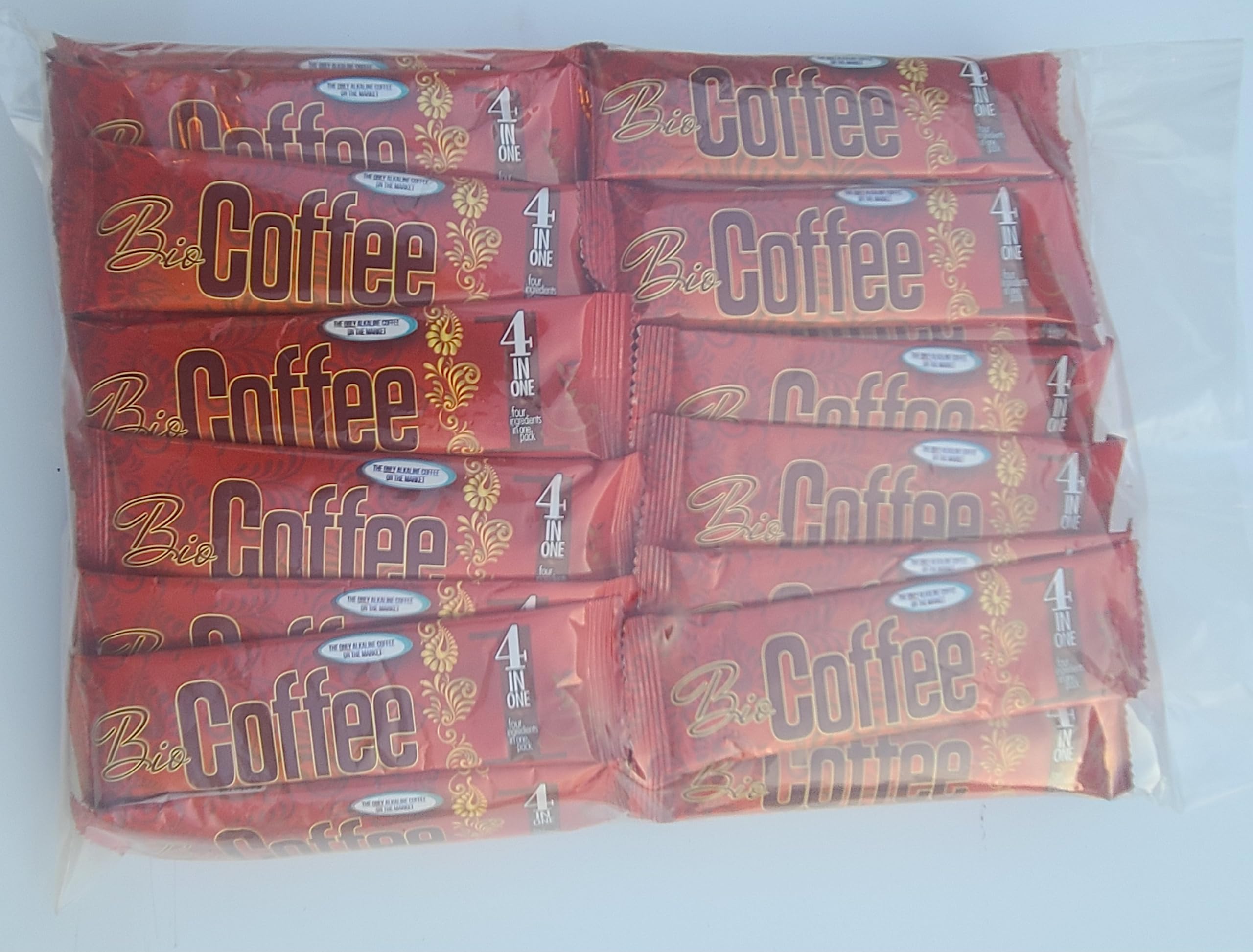 Bio Coffee single sachet opened to show instant powder, brand visible and easy use benefit