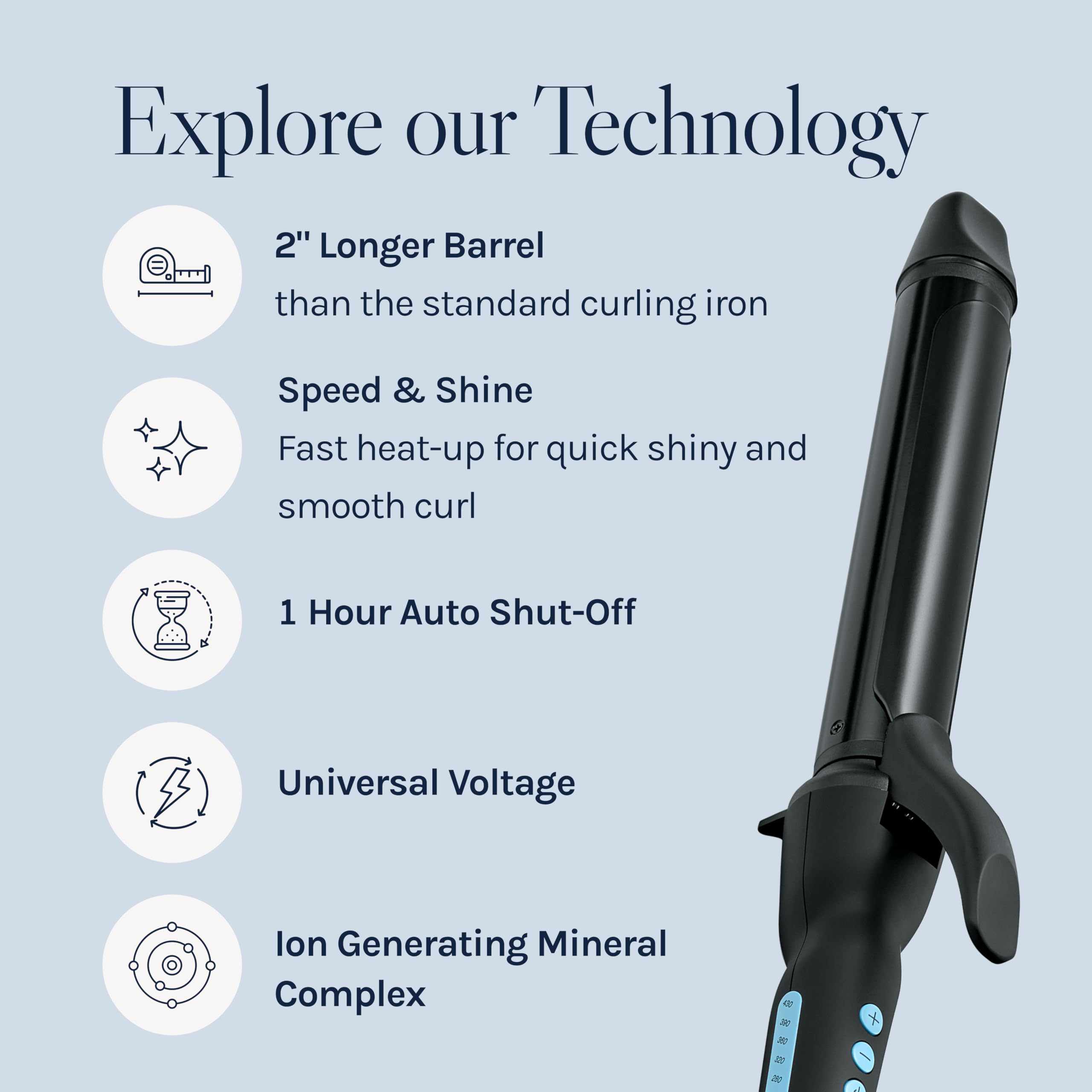 Bio Ionic longer barrel beside standard iron showing extended reach benefit