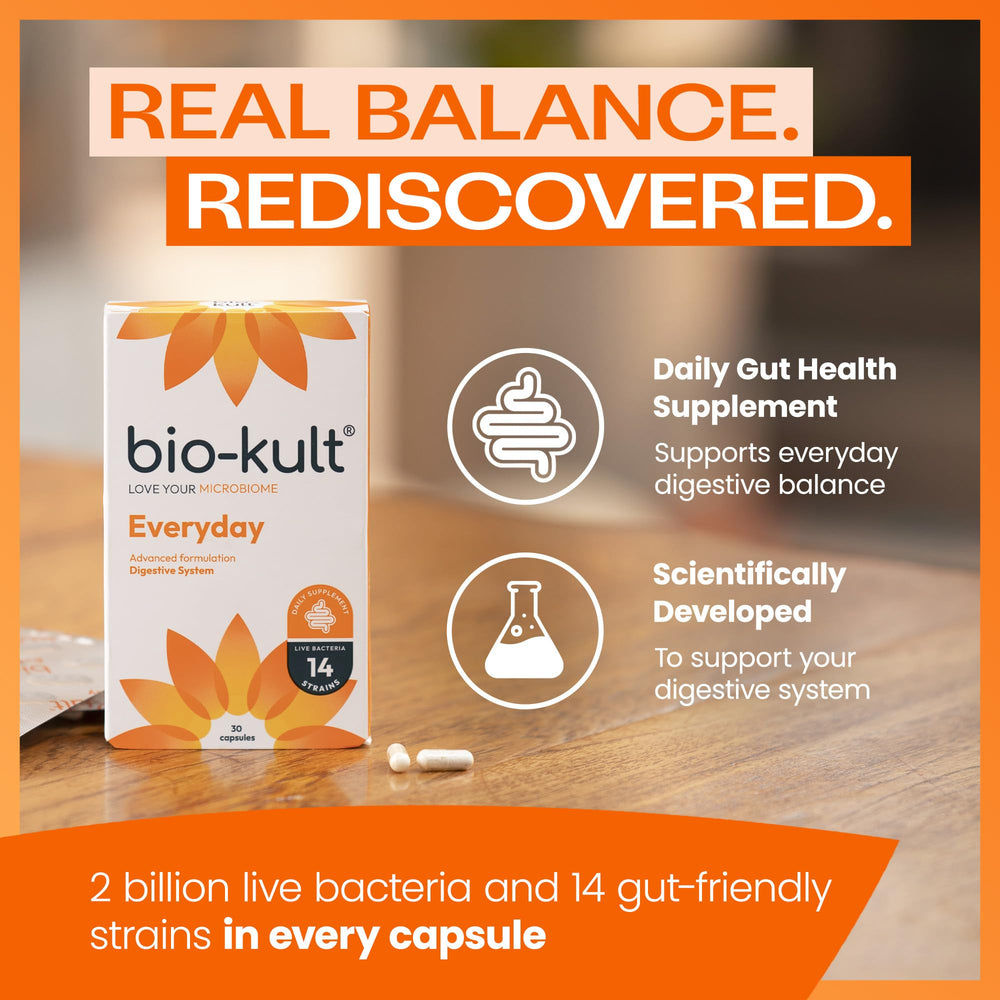 bio-kult bottle open with capsules visible for portion reference
