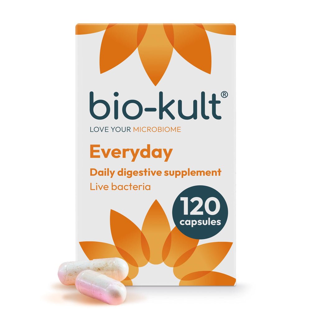 bio-kult front packaging showing bottle and brand benefits
