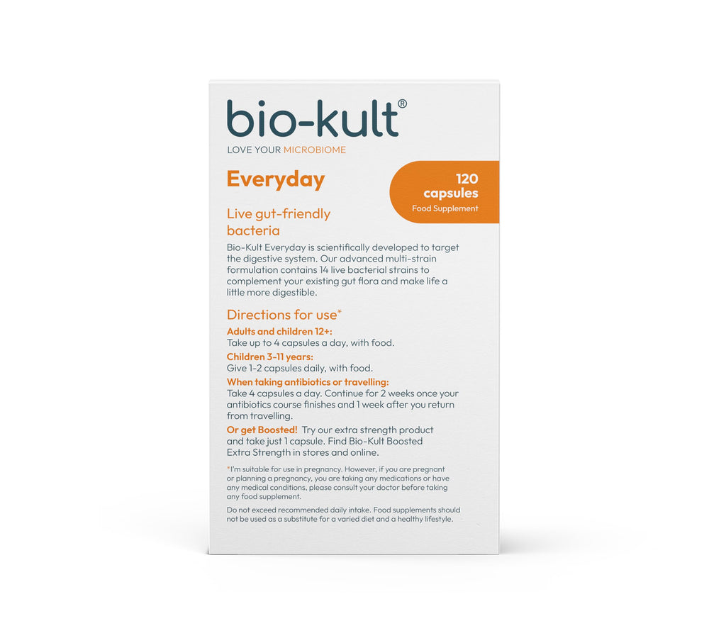 bio-kult powder sprinkled on yogurt demonstrating versatile use