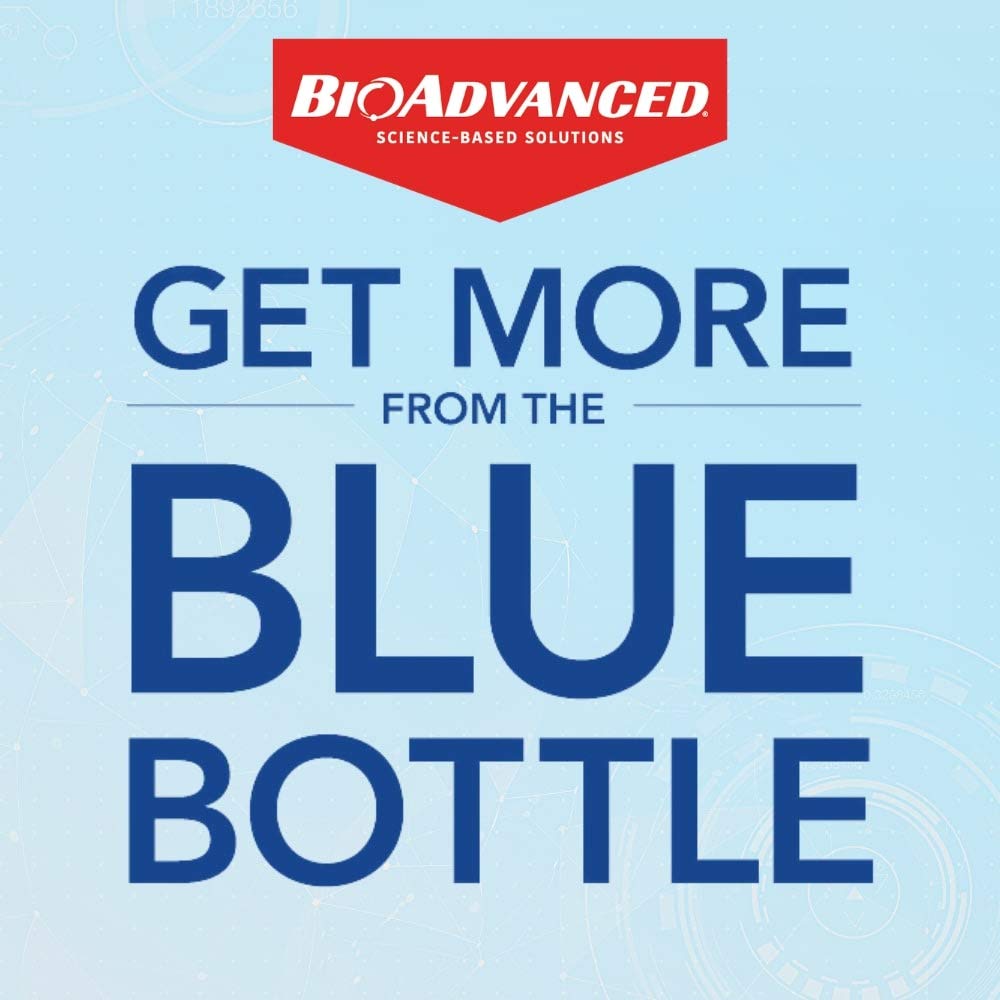 BioAdvanced 4 lb bottle next to ruler showing product size for multiple garden uses