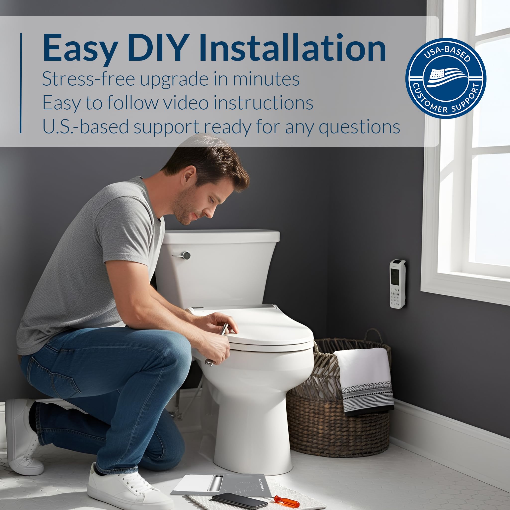 BioBidet BB2000 night light in a dim bathroom providing safe, gentle illumination