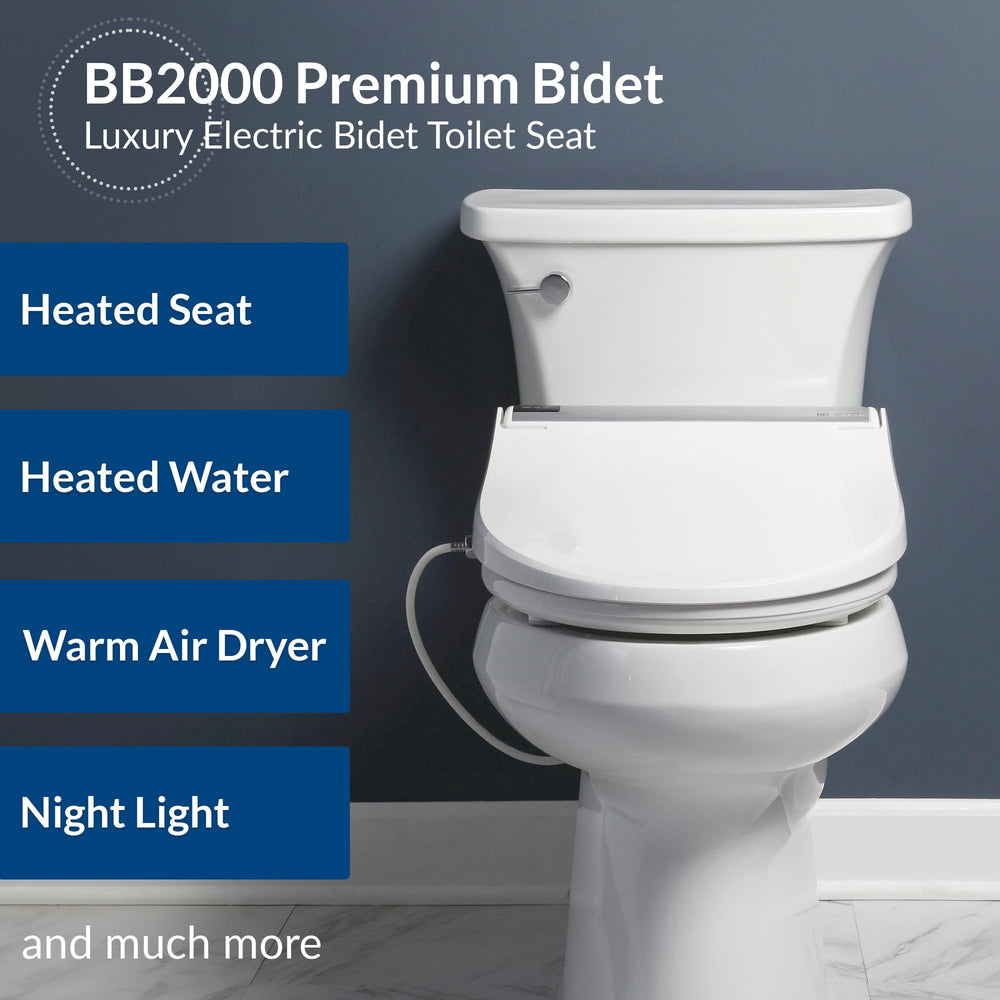 BioBidet BB2000 size comparison next to toilet showing fit for elongated bowls