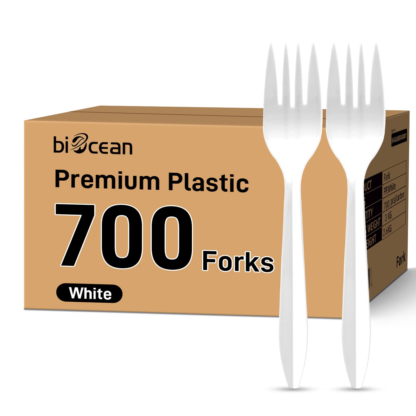 biocean front packaging showing 700-count bulk forks and durable supply