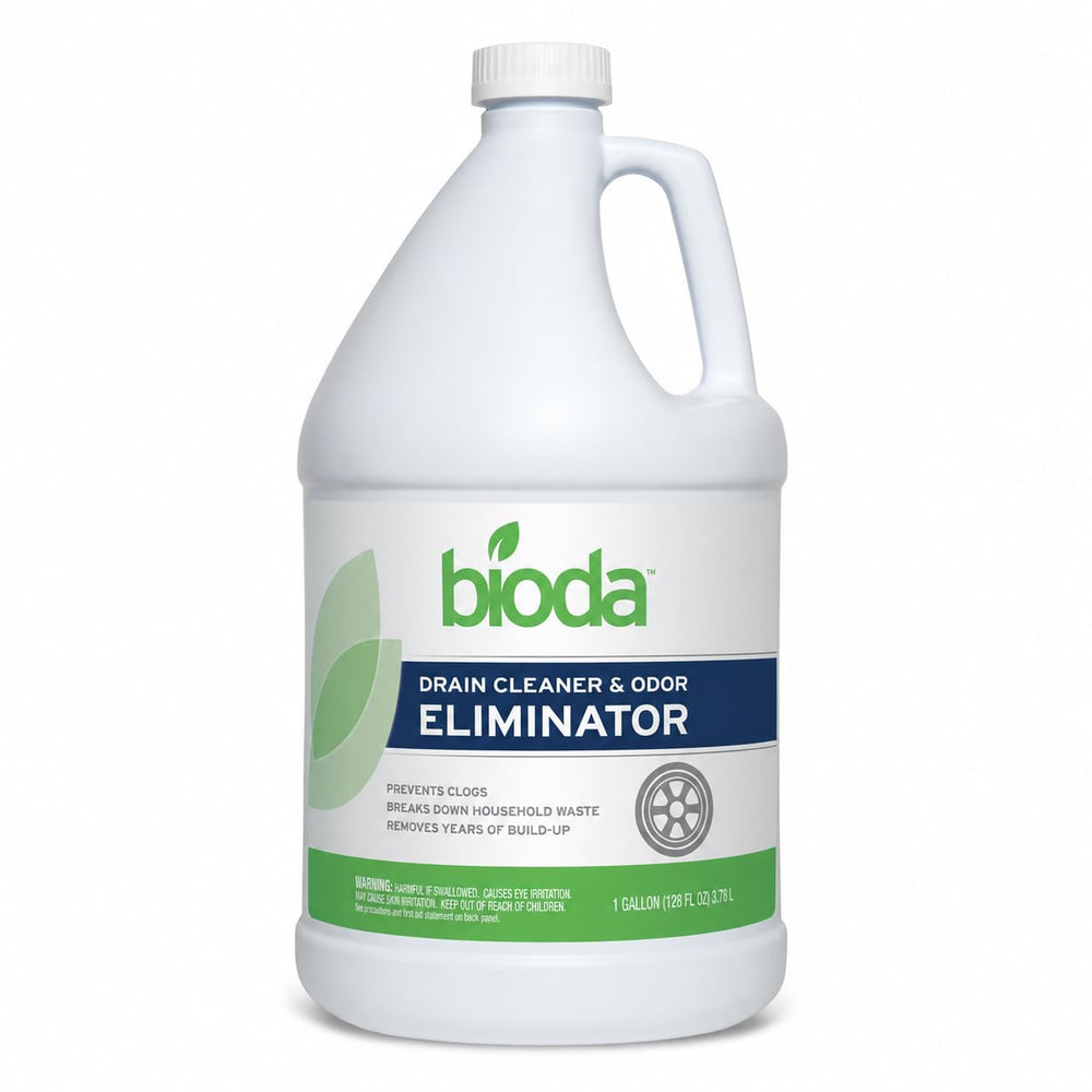 Bioda front label on one-gallon jug showing product name and benefits