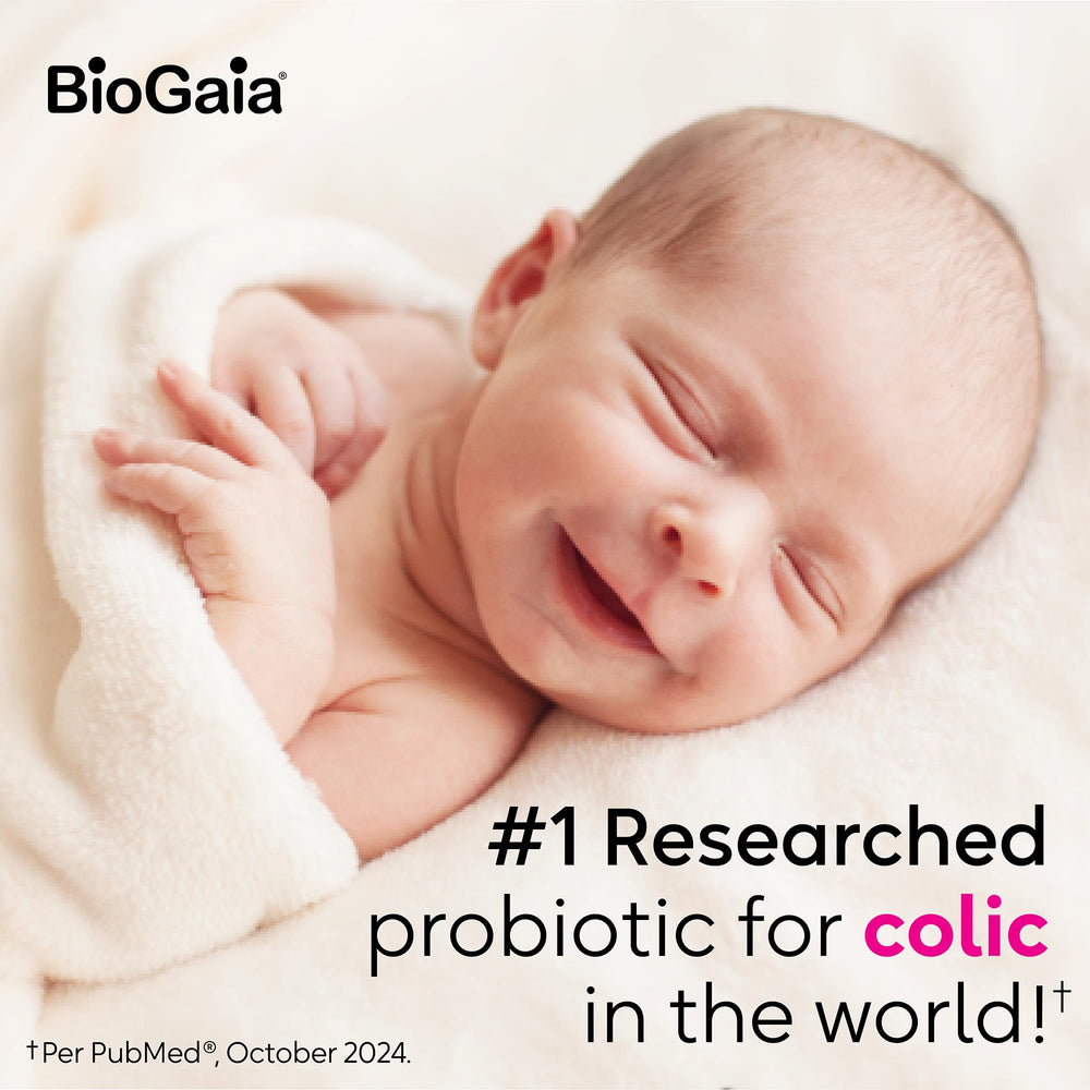 BioGaia baby drops bottle with dropper pouring one dose to support simple use