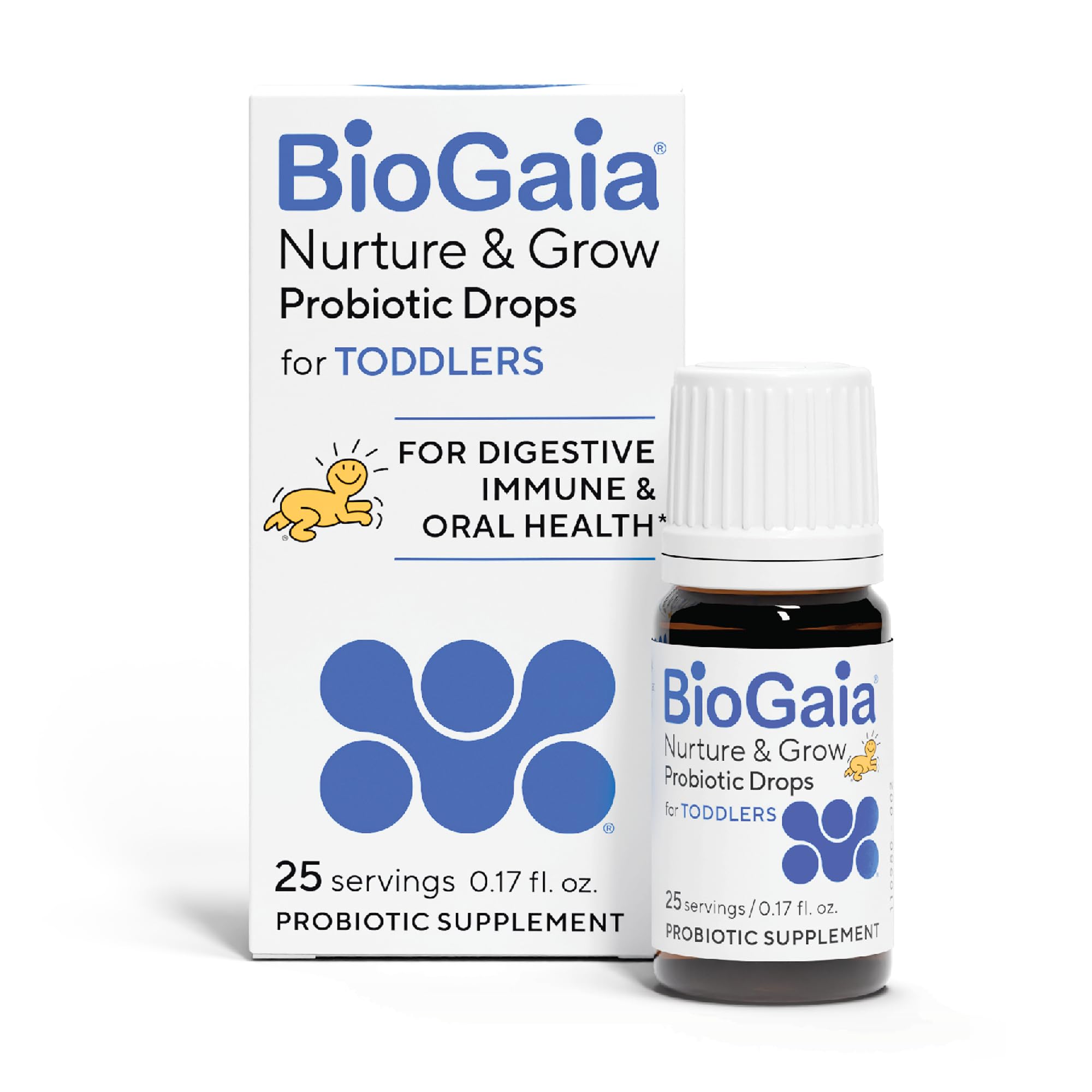 BioGaia bottle front showing label and toddler probiotic benefits