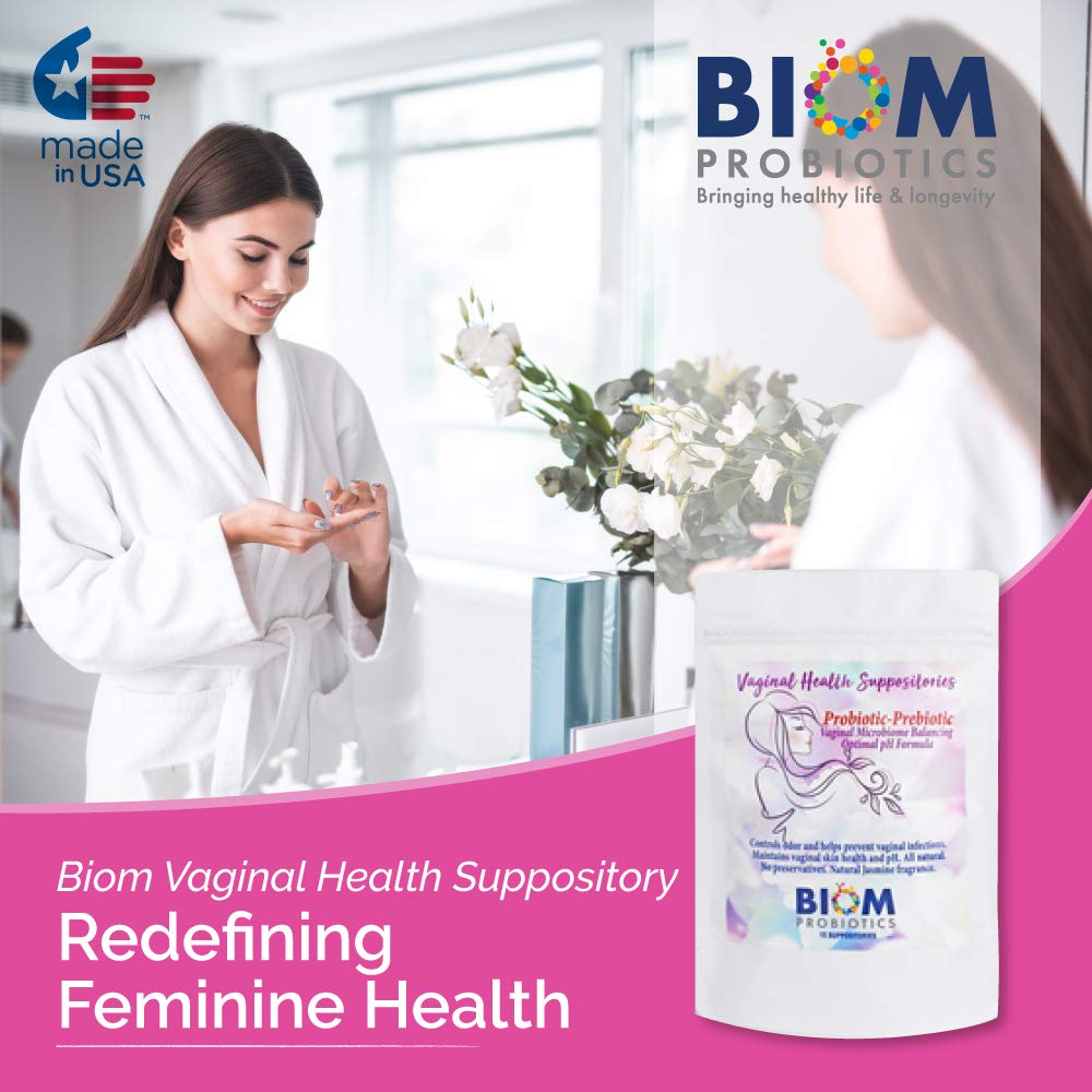 Biom Probiotics product staged on bathroom vanity suggesting daily routine