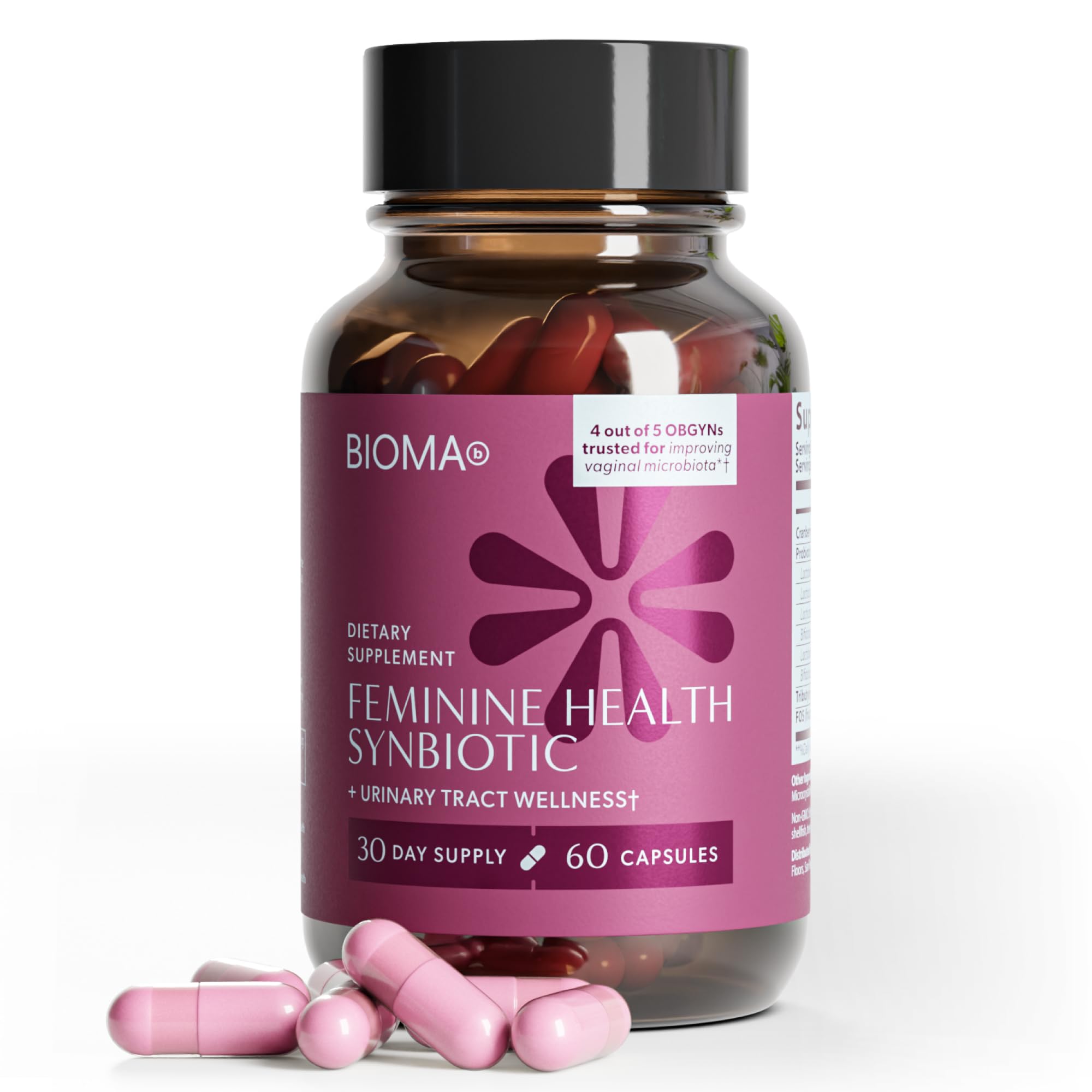 BIOMA front bottle view showing supplement benefits for feminine health