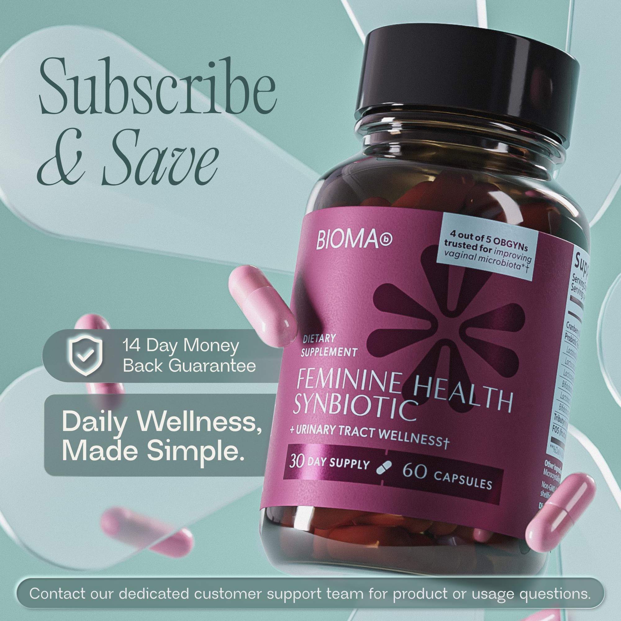 BIOMA illustrative microbiome graphic demonstrating targeted feminine support