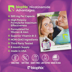 biophix label detail displaying nicotinamide 500 mg and supplement facts
